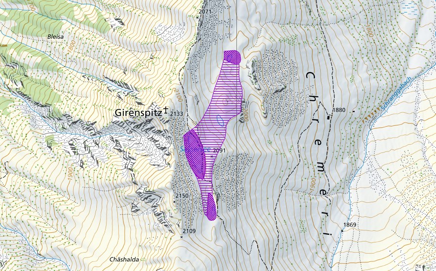 Carte nationale swisstopo avec le périmètre protégé de Sayser See (Site de reproduction de batraciens)