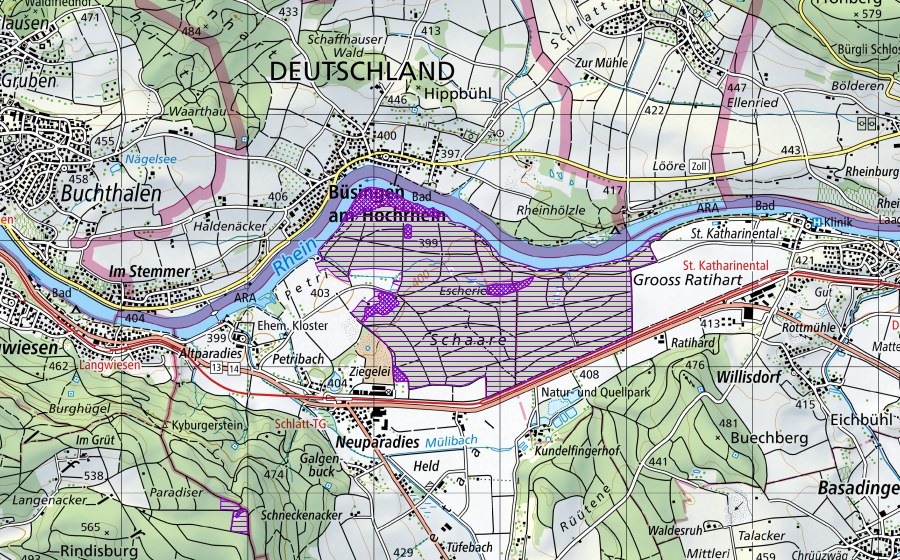 Carta nazionale swisstopo con il perimetro protetto di Schaarenwies/Schaarenwald (Sito di riproduzione di anfibi)