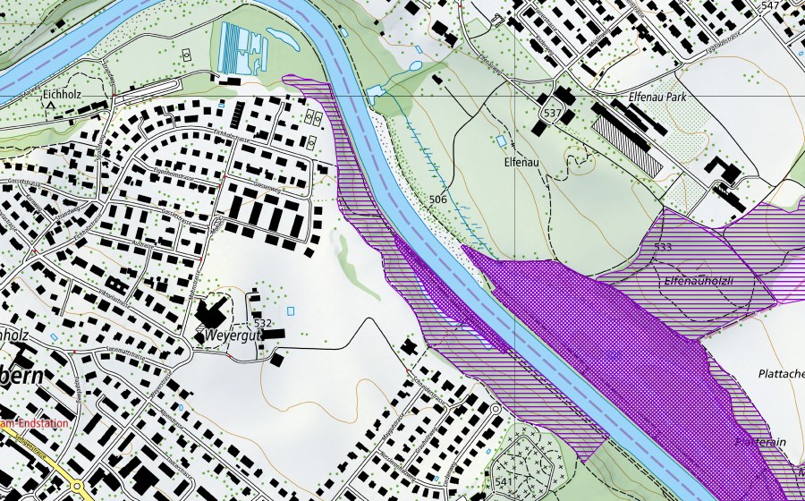Landeskarte swisstopo mit dem Schutzperimeter von Schnydere ob Eichholz (Amphibienlaichgebiet)