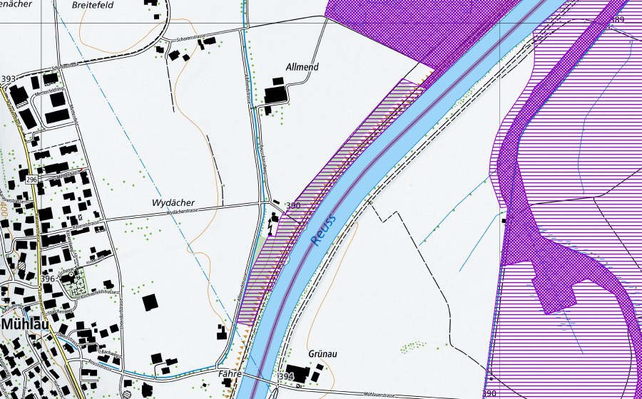 Carte nationale swisstopo avec le périmètre protégé de Schoren Schachen (Site de reproduction de batraciens)