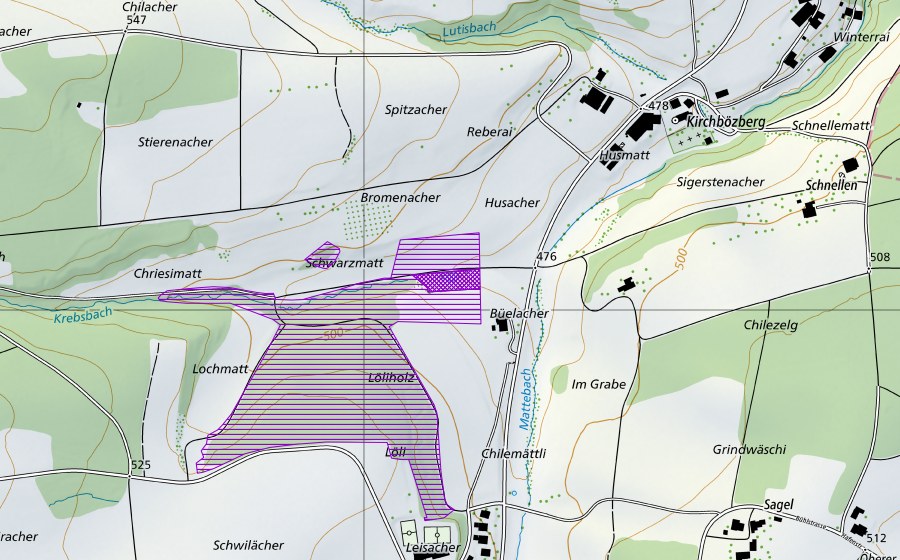 Carte nationale swisstopo avec le périmètre protégé de Schwarzmatt (Site de reproduction de batraciens)