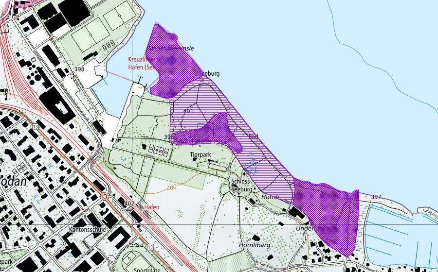 Carte nationale swisstopo avec le périmètre protégé de Seeburg (Site de reproduction de batraciens)