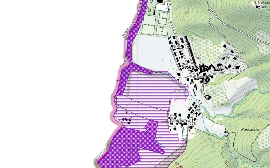 Carte nationale swisstopo avec le périmètre protégé de Stagni Campagna Seseglio (Site de reproduction de batraciens)
