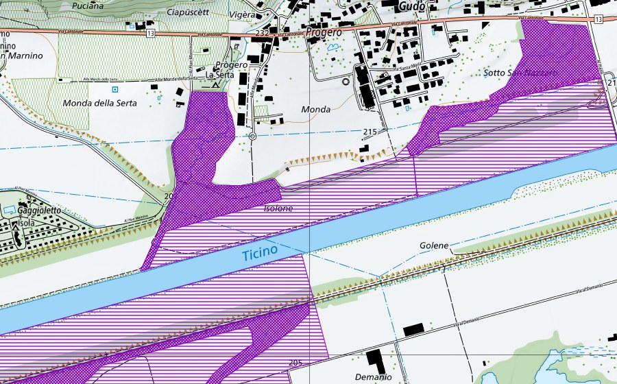 swisstopo national map showing the protected perimeter of Stagno di Progero (Amphibian spawning site)