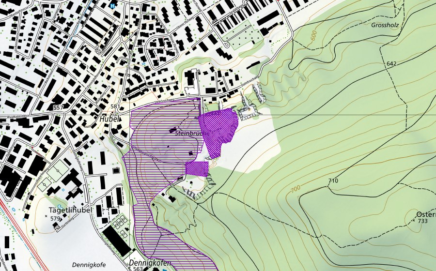 Carte nationale swisstopo avec le périmètre protégé de Steinbruch Ostermundigen (Site de reproduction de batraciens)