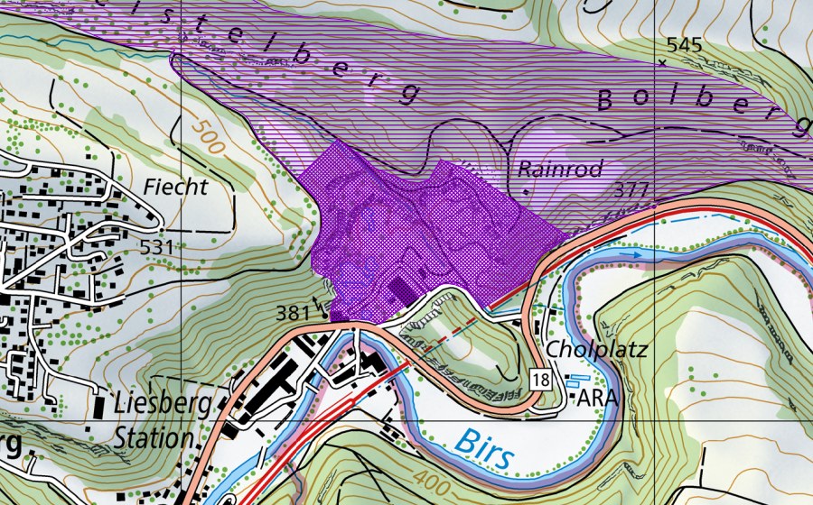 swisstopo national map showing the protected perimeter of Steingrube Bohlberg (Amphibian spawning site)