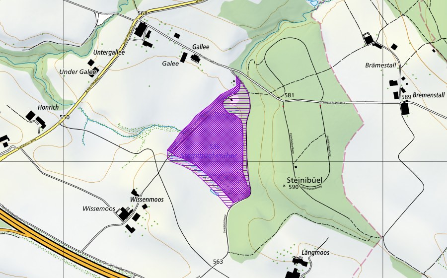 Carte nationale swisstopo avec le périmètre protégé de Steinibüelweier (Site de reproduction de batraciens)