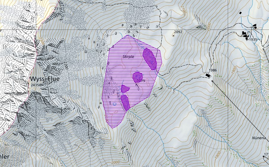 Carte nationale swisstopo avec le périmètre protégé de Stirple (Site de reproduction de batraciens)