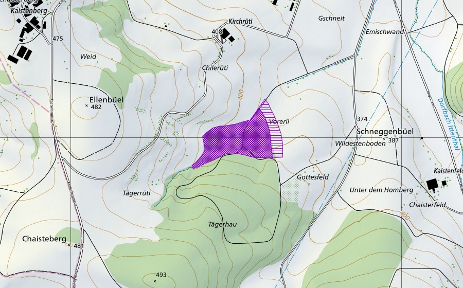 Landeskarte swisstopo mit dem Schutzperimeter von Tägerhau (Amphibienlaichgebiet)