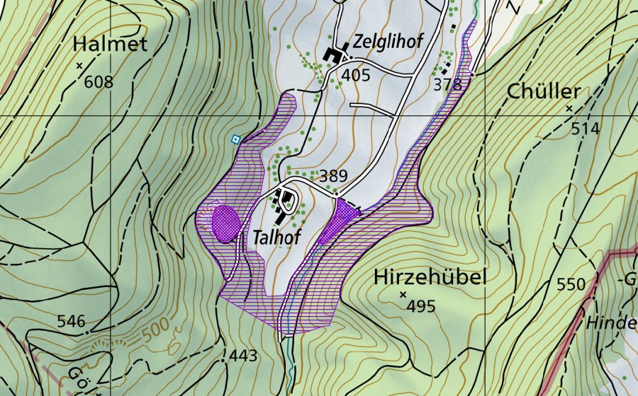 Carte nationale swisstopo avec le périmètre protégé de Talweiher (Site de reproduction de batraciens)