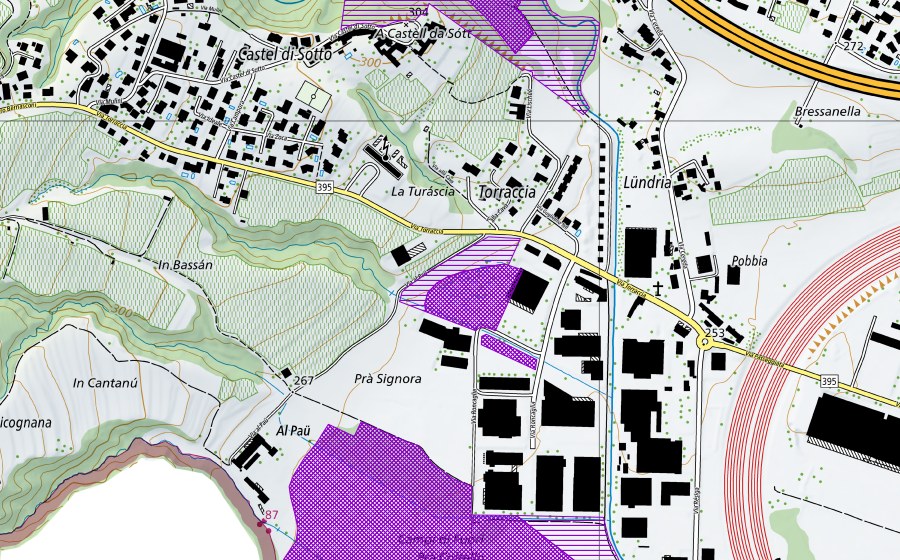 swisstopo national map showing the protected perimeter of Torrazza-Pra Signora (Amphibian spawning site)