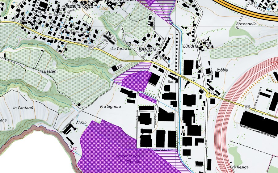 swisstopo national map showing the protected perimeter of Torrazza-Pra Signora (Amphibian spawning site)