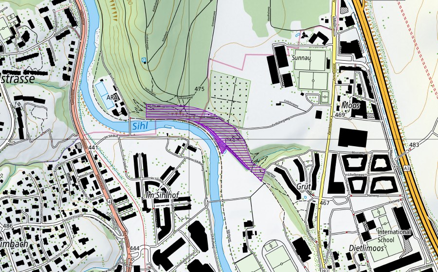 Carte nationale swisstopo avec le périmètre protégé de Tüfi-Weiher (Site de reproduction de batraciens)