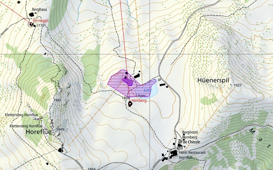 swisstopo national map showing the protected perimeter of Tümpel Hornberg Läger (Amphibian spawning site)