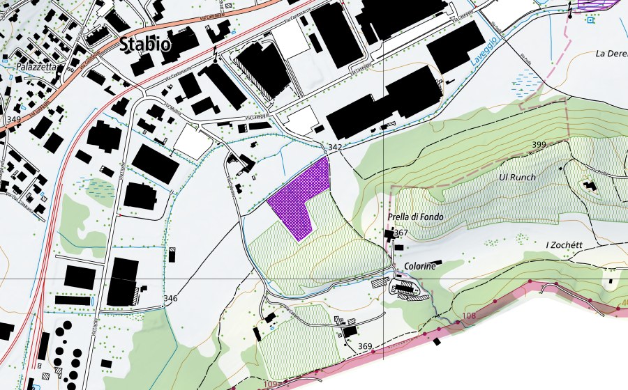 swisstopo national map showing the protected perimeter of Ulcellina/Peschiera (Amphibian spawning site)