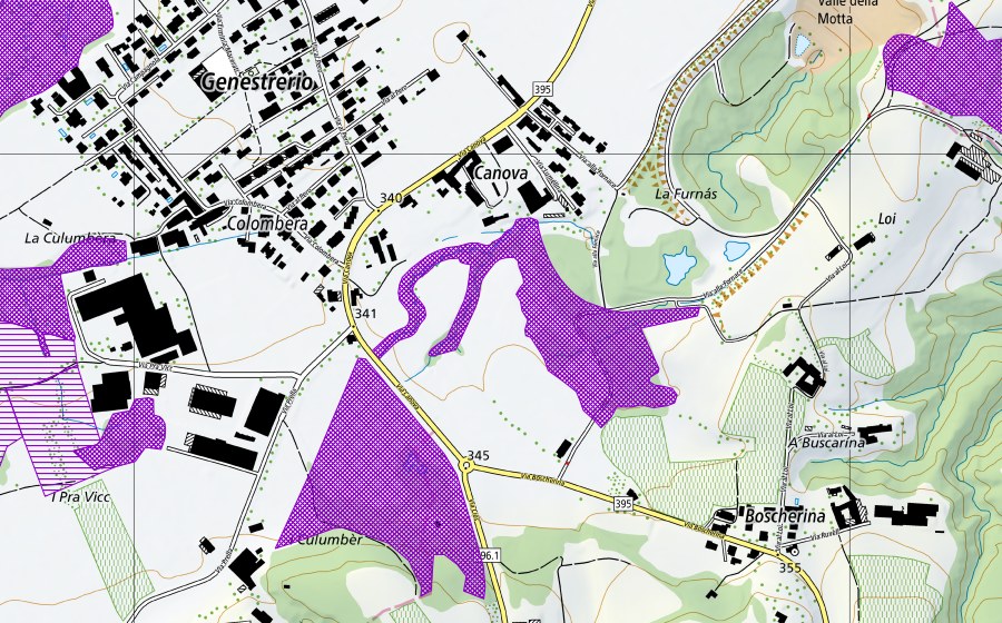 swisstopo national map showing the protected perimeter of Valle della Motta/Ai Prati (Amphibian spawning site)