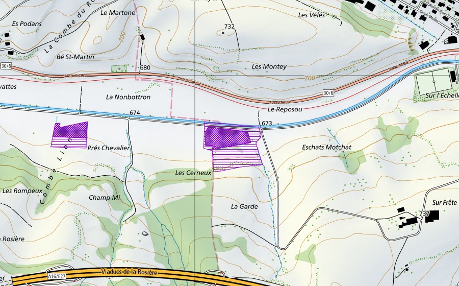 swisstopo national map showing the protected perimeter of Vieille Birse (Amphibian spawning site)