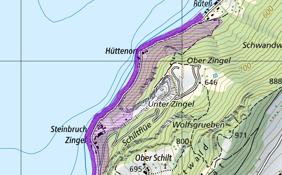 Carta nazionale swisstopo con il perimetro protetto di Vierwaldstättersee Hüttenort (Sito di riproduzione di anfibi)