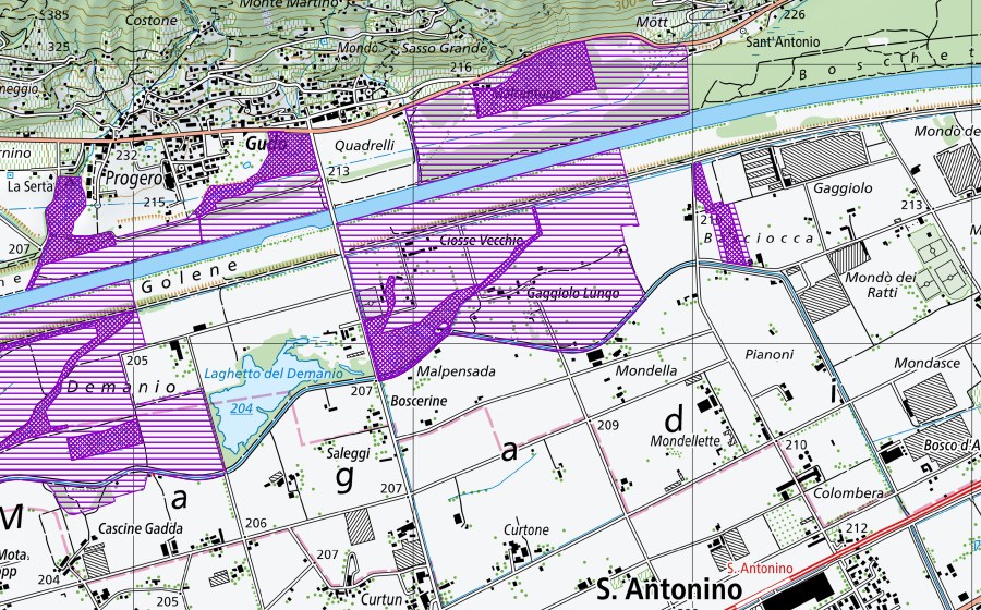 swisstopo national map showing the protected perimeter of Vigna lunga-Trebbione (Amphibian spawning site)