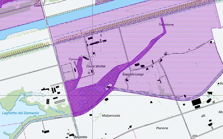 Carta nazionale swisstopo con il perimetro protetto di Vigna lunga-Trebbione (Sito di riproduzione di anfibi)