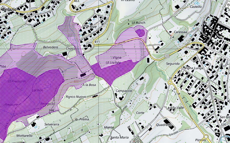 Carte nationale swisstopo avec le périmètre protégé de Vigna (Site de reproduction de batraciens)