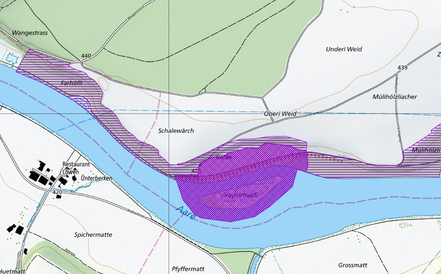 Carte nationale swisstopo avec le périmètre protégé de Vogelraupfi (Site de reproduction de batraciens)