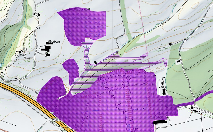 Carte nationale swisstopo avec le périmètre protégé de Waffenplatz Breitfeld (Site de reproduction de batraciens)