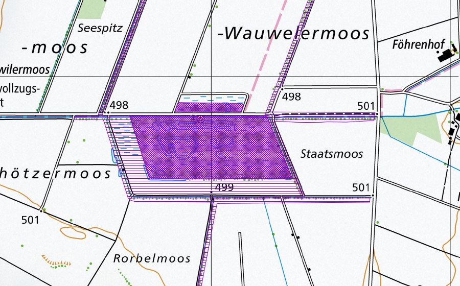 Carta nazionale swisstopo con il perimetro protetto di Wauwilermoos (Sito di riproduzione di anfibi)