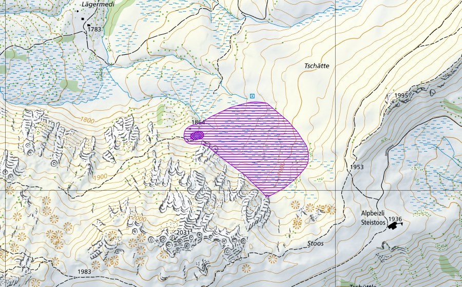 Carte nationale swisstopo avec le périmètre protégé de Weiher am Fuss der Gryde (Site de reproduction de batraciens)