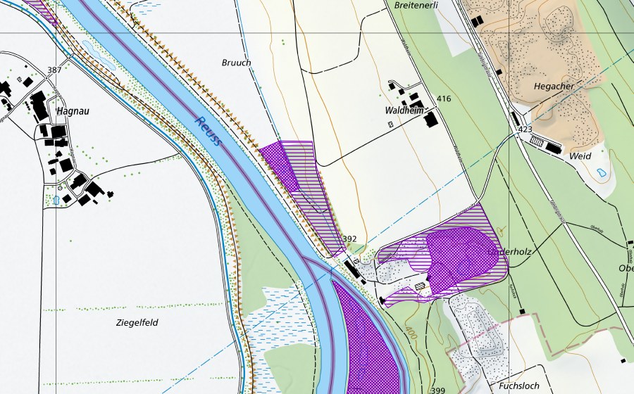 swisstopo national map showing the protected perimeter of Weiher N Lorzespitz (Amphibian spawning site)