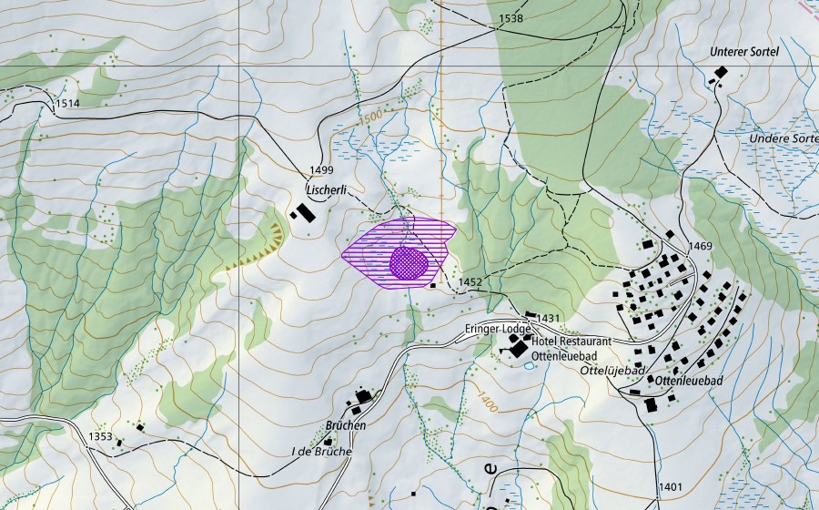 Carta nazionale swisstopo con il perimetro protetto di Weiher ob Ottenleuebad (Sito di riproduzione di anfibi)