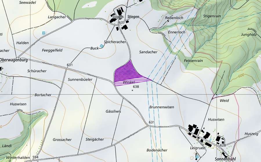 Landeskarte swisstopo mit dem Schutzperimeter von Weiher Stigenhof (Amphibienlaichgebiet)