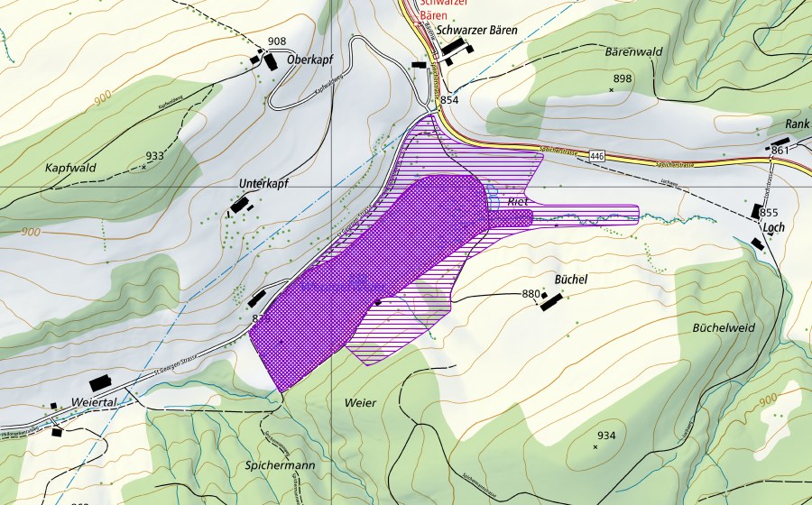 Carta nazionale swisstopo con il perimetro protetto di Wenigerweiher (Sito di riproduzione di anfibi)