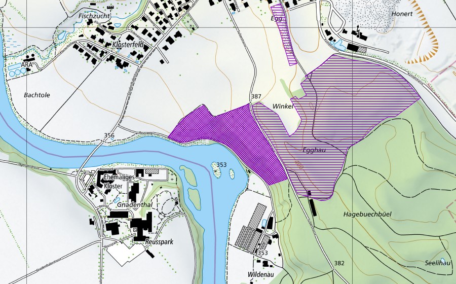 Landeskarte swisstopo mit dem Schutzperimeter von Wildenau (Amphibienlaichgebiet)