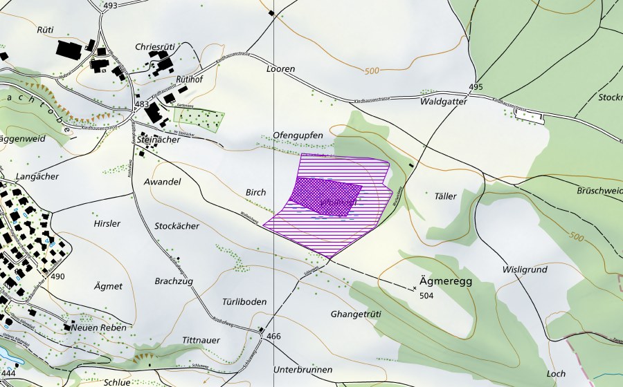 Carte nationale swisstopo avec le périmètre protégé de Wollwisli (Site de reproduction de batraciens)