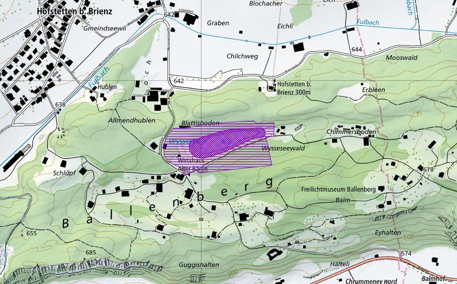 Carte nationale swisstopo avec le périmètre protégé de Wyssensee (Site de reproduction de batraciens)