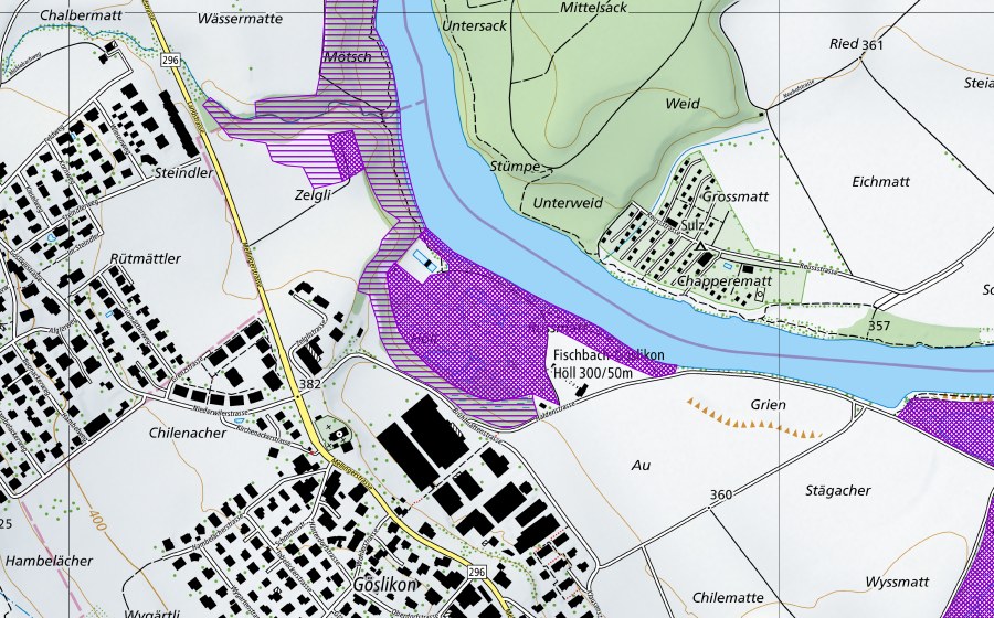 Landeskarte swisstopo mit dem Schutzperimeter von Zelgli/Höll (Amphibienlaichgebiet)