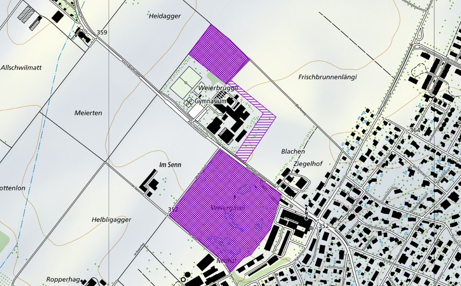 Carte nationale swisstopo avec le périmètre protégé de Ziegelei Oberwil (Site de reproduction de batraciens)