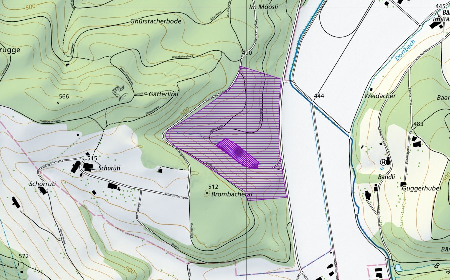 swisstopo national map showing the protected perimeter of Zopfmatt (Amphibian spawning site)