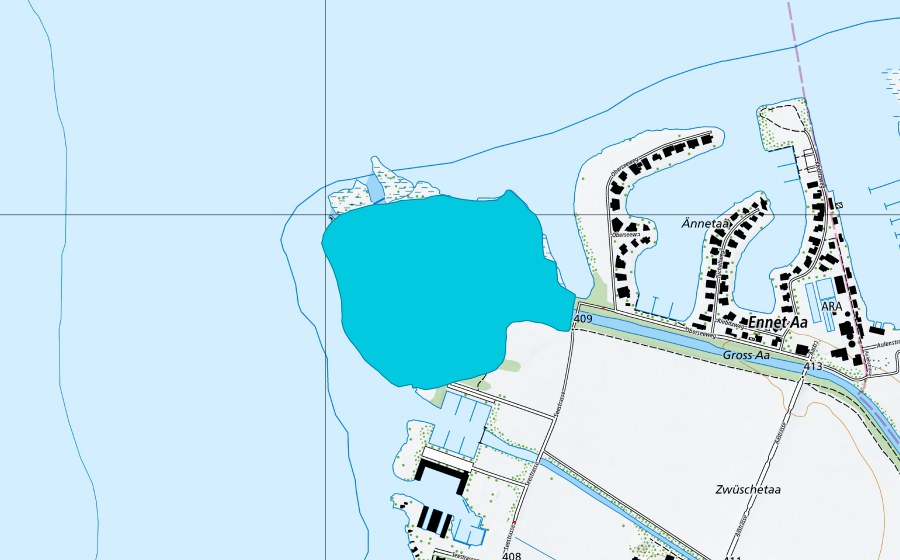 Landeskarte swisstopo mit dem Schutzperimeter von Aahorn (Auengebiet)