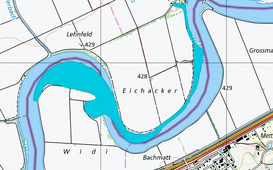 Landeskarte swisstopo mit dem Schutzperimeter von Aare bei Altreu (Auengebiet)