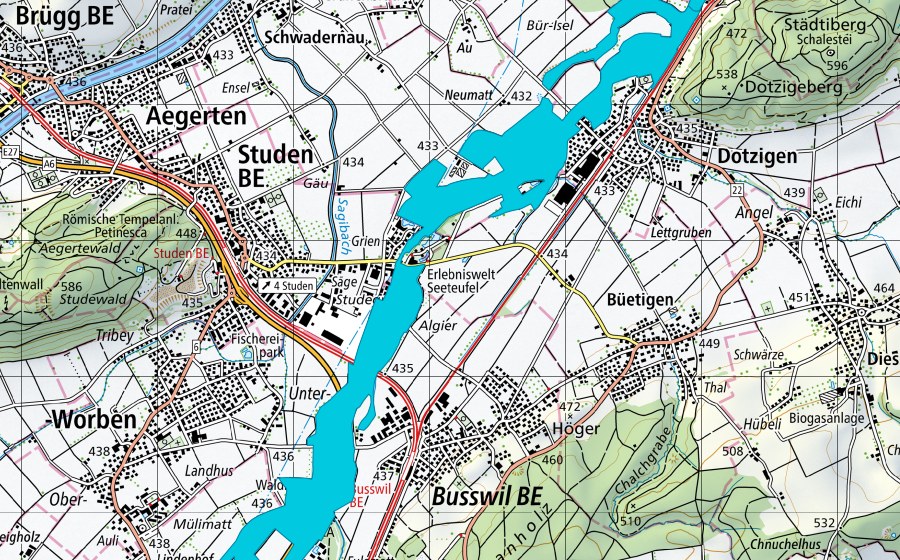 Carta nazionale swisstopo con il perimetro protetto di Alte Aare: Lyss - Dotzigen (Zona golenale)
