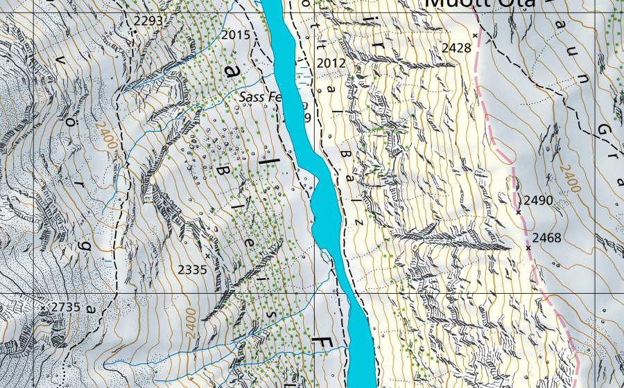 swisstopo national map showing the protected perimeter of Aua da Fedoz (Floodplain)