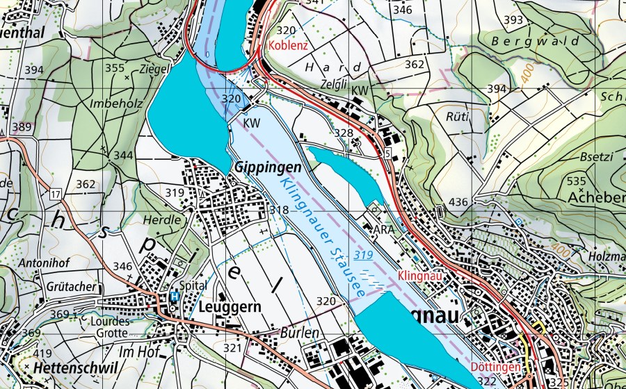 swisstopo national map showing the protected perimeter of Auenreste Klingnauer Stausee (Floodplain)