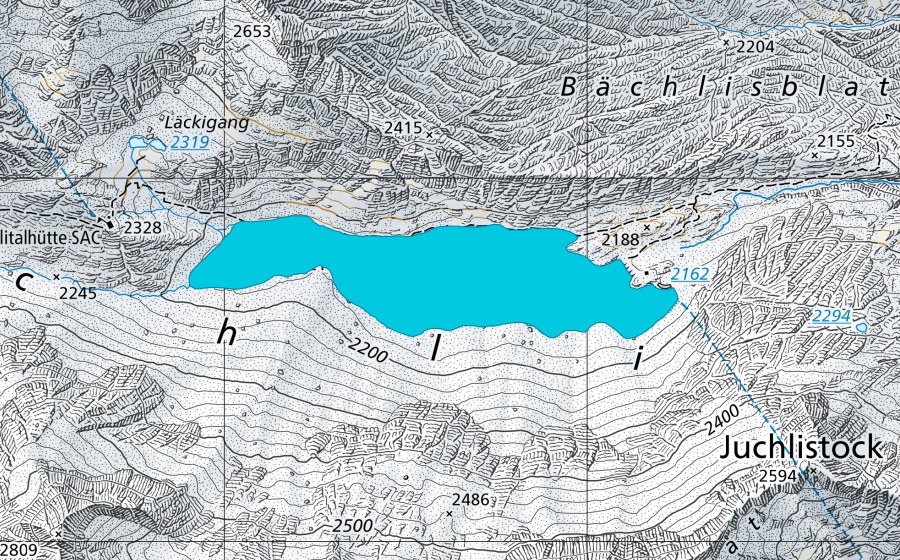 Carte nationale swisstopo avec le périmètre protégé de Bächlisboden (Zone alluviale)