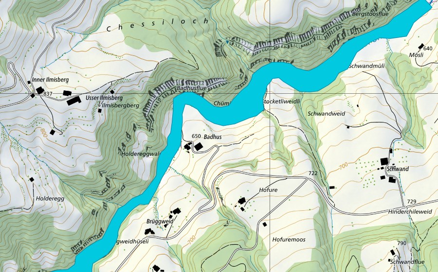 Carte nationale swisstopo avec le périmètre protégé de Badhus-Graben (Zone alluviale)
