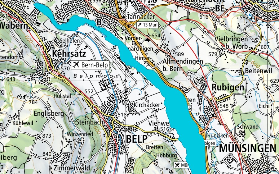 Carte nationale swisstopo avec le périmètre protégé de Belper Giessen (Zone alluviale)