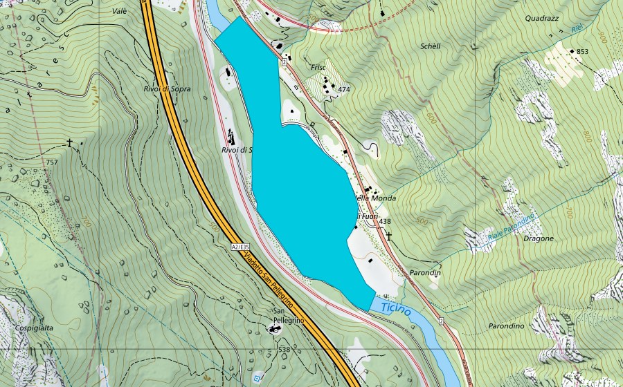 Carte nationale swisstopo avec le périmètre protégé de Biaschina - Giornico (Zone alluviale)