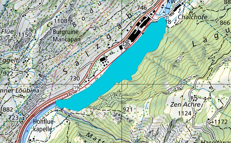 Carte nationale swisstopo avec le périmètre protégé de Bilderne (Zone alluviale)