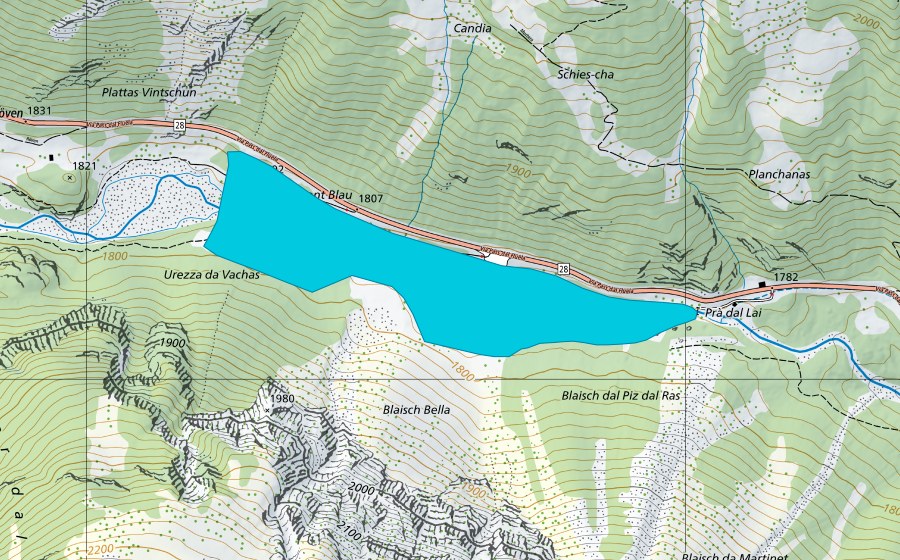 Carta nazionale swisstopo con il perimetro protetto di Blaisch dal Piz dal Ras (Zona golenale)